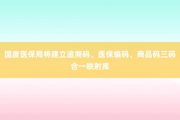 国度医保局将建立追溯码、医保编码、商品码三码合一映射库