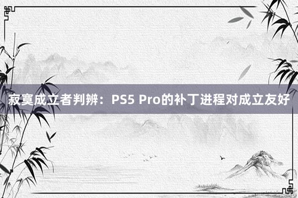 寂寞成立者判辨：PS5 Pro的补丁进程对成立友好